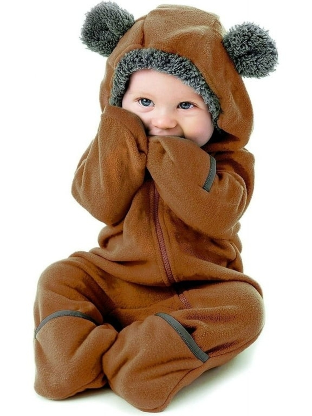 Cuddle Club Brown Bear Fleece One-Piece Hooded Footed Romper, 3-6M, NWT